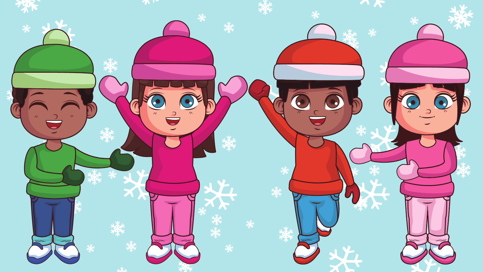 graphic of four children in winter clothes