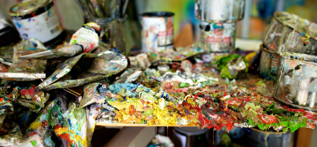 photo of messy paint cans