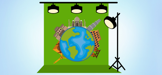 graphic of a greenscreen with a globe