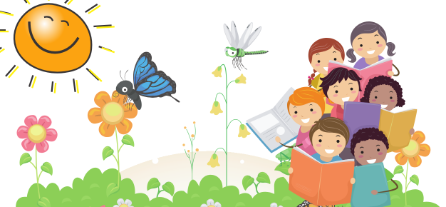 illustration of a story time in a garden