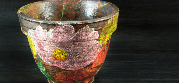 photo of a decoupage flower pot