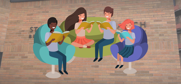 graphic of a group of readers