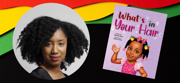photo of chantal gray with the cover of her book what's in your hair