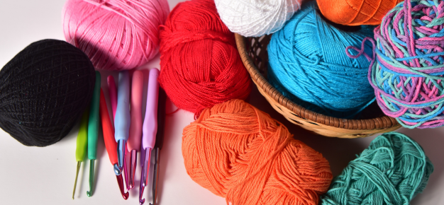 phot of yarn and crochet hooks